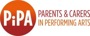 A red and orange circle contains the PiPA logo. Alongside it is written Parents and Carers in Performing Arts