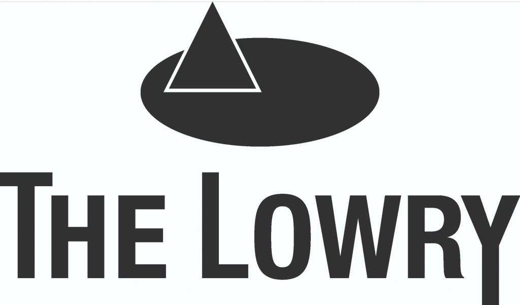 A b lack oval intersecting with a black triangle, and the words The Lowry beneath.