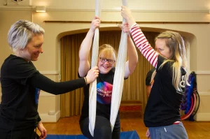 Young aerialist during a Next Generation aerial class 