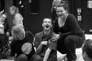 Claire Hodgson on the left, Dave Young centre and Eilis Davis on the right all mid laugh - Diverse City workshop